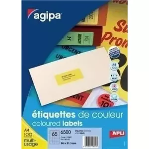 Agipa Colored multipurpose label 100 A4 70 x 31 yellow