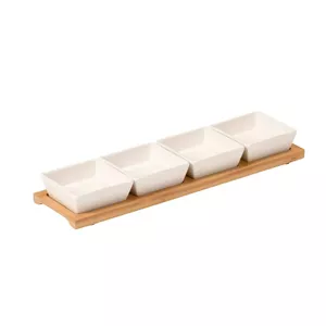 Набор для закусок Kesper 4 шт., фарфоровые миски с бамбуковой подноcкой 35x9.4x4.3 см