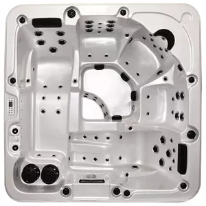 Whirlpool spa bathtub AMUE AMOG-1313 220×220×98 cm, corner freestanding design with whirlpool function
