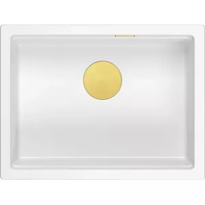 GraniteQ sink LOGAN 100 59.5×45.1×21.5 cm 1-bowl undermount snow white with manual gold siphon
