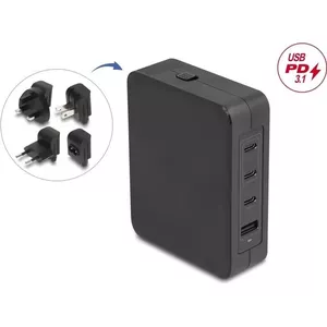 Блок питания DELOCK 145 Вт с 3×USB-C и 1×USB-A