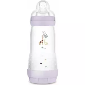 Barošanas pudelīte MAM BABY Perfect Start 320 ml — pretkolikām, mīksta silikona knupīte, Planet Love (meitenītei)