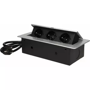 Power outlet module ORNO OR-AE-1372/G — 3 x 250V recessed countertop sockets with flat rim and 1.5 m cord, silver