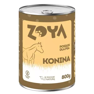 Влажный корм для собак ZOYA Horse 800 г — полноценный консервированный рацион с мясом лошади, 11,9% белка, 5,4% жира, 78% влаги