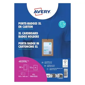 Badge holder Avery 4839XL Cardboard 50 pcs Portrait 105x148 mm