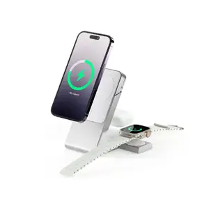 ALOGIC Matrix+ 3-in-1 Magnetic Charging Dock MSPBDDAWCWH-G with 5000 mAh Wireless Power Bank, Apple Watch Charger and 30W Power Adapter White