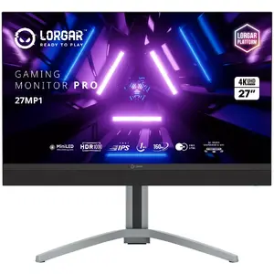 27" UHD MiniLED spēļu monitors LORGAR 27MP1 — 3840×2160 fast IPS, plakans, melni/ pienaini pelēks