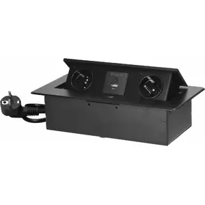 Mēbeļu kontaktligzda ORNO OR-GM-9035/B ierakstāma galda virsmā ar 2x 2P+Z, 2x USB un 1,5 m kabeli, melna