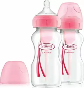 Barošanas pudelīte DRBROWNS Options+ platas kakla 270 ml 0m+ 2 gab., rozā