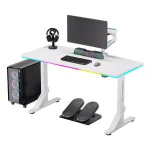 Игровой прямой стол Ultradesk IRON White — прямоугольная столешница 1325×605 мм, с регулировкой высоты