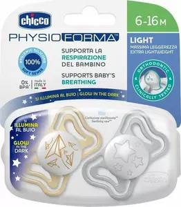 Соска CHICCO light силиконовая Lumi, 2 шт., размер 6–16 мес.