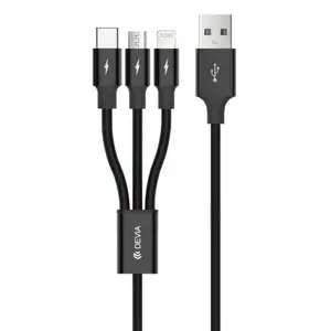 USB 3-in-1 charging/data cable Devia Kintone Series — Lightning, Micro-USB, USB-C, 1.2 m, black