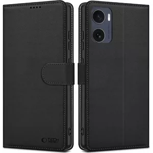 Protective Wallet Case Tech-Protect for Motorola Moto G05 E15 Matte Black, folio cover with card pocket