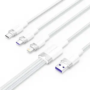 Vention CTRWG 3-in-1 USB kabelis USB 2.0 1.5 m USB A uz USB C, Micro-USB, Lightning 120 W Balts