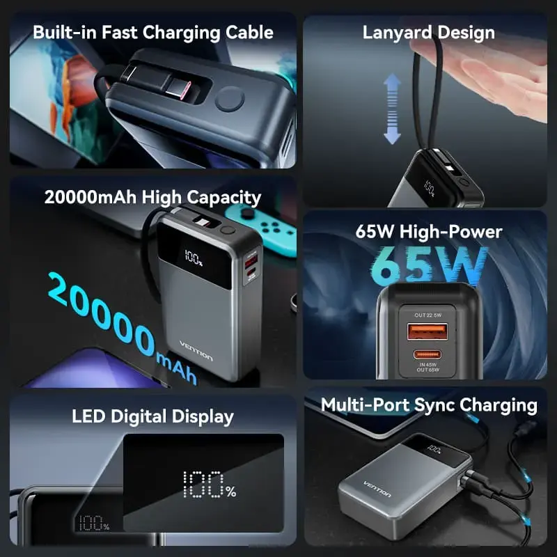 Внешний аккумулятор Vention FHYB0 20000 мАч 65 Вт Photo 3