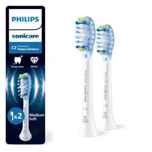Philips Premium Plaque Defence HX9042/87 Sonicare toothbrush replacement heads, 2-pack, white, medium soft
