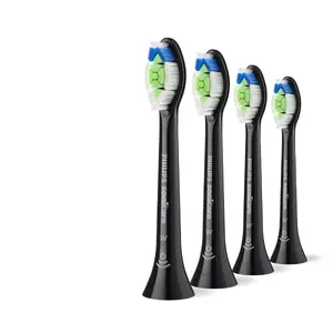 Philips Optimal White HX6064/88 Sonicare Toothbrush Heads Black 4-Pack with Medium Soft Bristles and Click-on System