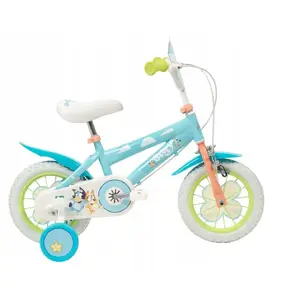 Детский велосипед Toimsa Bluey 12" — 12-дюймовые колеса, синий и лайм, передний и задний тормоз, боковые колёса