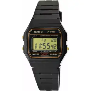 Digitālais pulkstenis CASIO F-91WG-9QDF no CASIO — digitālais displejs, sveķu korpuss un siksna, ūdensizturība, modinātājs, hronometrs