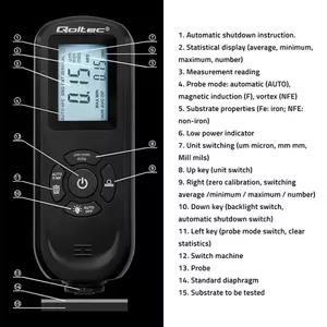 Coating Thickness Gauge QOLTEC 50646 LCD 0–2000 µm