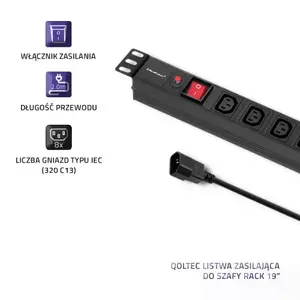 PDU QOLTEC EB1807466128 1U 10A 8×IEC C13 2 m barošanas sadales bloks