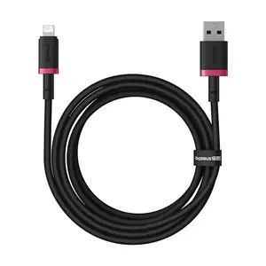 Kabelis USB-A uz Lightning Baseus Dura 2.4A 2 m — melns/sarkans, neilona apvalks, alumīnija sakausējums