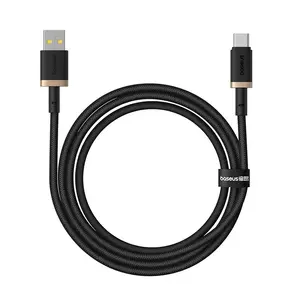 USB Type-A uz USB Type-C kabelis Baseus Dura 1 m 60W — melns/zeltains, alumīnija korpuss, neilona pārklājums