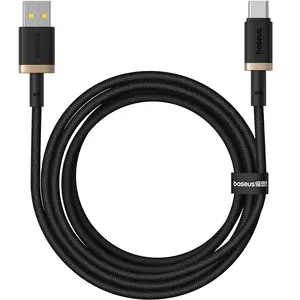 USB Type-A uz USB Type-C kabelis Baseus P10377802U01-02 — 2 m, 60 W, USB PD, neilona pārvalks, alumīnija korpuss, melns