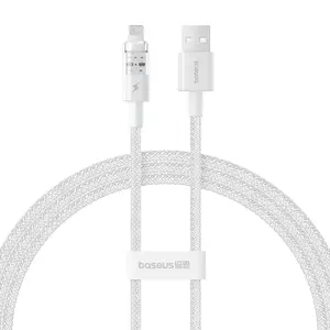 USB uzlādes kabelis Baseus Gem P10373003211-00, 1 m, 2,4 A, Lightning/USB-A, balts, neilona pārvalks
