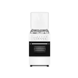 Газо‑электрическая напольная плита Ravanson KWGE-K550, 4 газовых конфорки, электрический духовой шкаф, механическое вращательное управление, белая, 50 см