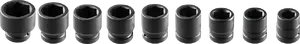Impact socket set 1" drive, NEO Tools, 27–50 mm, 9 pieces