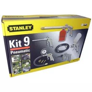 Pneimatisko instrumentu komplekts STANLEY 9045718STN, 9 gab., metāla instrumenti, spirālveida šļūtene 5 m, maksimāli 20 bar