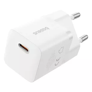 Lādētājs Baseus P10110909213-00 USB-C GaN5 25W White — 1x USB‑C, PD/QC, 5–12V ieeja, 3A@9V, 43 g