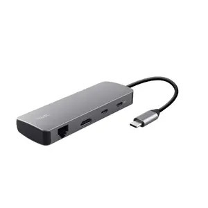 Хаб USB Type-C TRUST 25672 — HDMI, RJ-45, USB 3.2 Gen 1 Type-A/Type-C, SD/MicroSD, серый