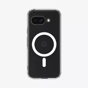 Aizsargmaciņš Spigen Ultra Hybrid Metal Ring (MagFit) priekš Google Pixel 9a — caurspīdīgs ar baltu metāla gredzenu, PC+TPU, līdz 6,3" ekrānam
