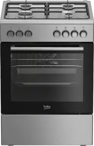 Brīvi stāvoša plīts Beko FBE62130GXDN melna gāzes virsma ar 4 gatavošanas zonām elektriskā cepeškrāsns 66 L tilpums A enerģijas klase