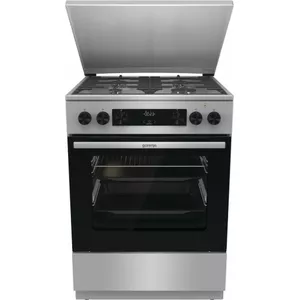 Brīvstāvoša gāzes-elektriskā plīts Gorenje GKS6C71XF — 4 gāzes virsmas zonas, elektriskā cepeškrāsns 71 L, Platums 600 mm