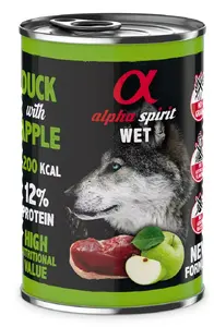 Влажный корм для собак alpha spirit Duck with Apple 400 г — полноценный консервированный рацион для взрослых собак, без злаков, без глютена