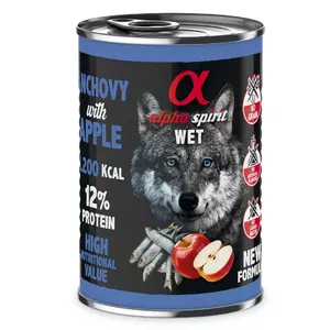 Влажный корм для собак alpha spirit Анчоусы с яблоком 400 г — без зерна, банка 400 г, взрослым собакам, вкус рыбы