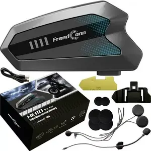 Austiņu komplekts FreedConn HERO V2 EU — Bluetooth V5.1 moto interkoms, darbības rādiuss līdz 1000 m, runas laiks 30 h, LiPo 1.1 Ah, 2 mikrofoni