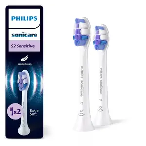 Philips Sonicare Sensitive HX6052/87 Sonic Toothbrush Heads White 2-pack with Extra Soft Bristles and Click-on System