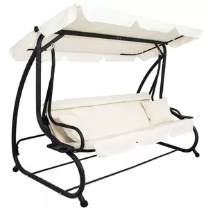 Garden swing Springos GS0025 4-seater cream, 4-person outdoor swing seat