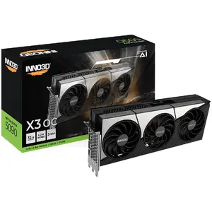 Видеокарта Inno3D GeForce RTX 5090 X3 OC — 32GB GDDR7, PCIe 5.0, 512-bit, буст 2452 МГц, 3×DP 2.1b + 1×HDMI 2.1b, 3 вентилятора, 333×137×60 мм