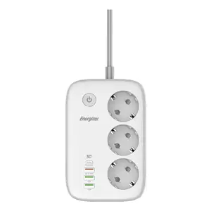 Удлинитель Energizer EPB2500W02EU — 3 розетки, кабель 2 м, 2500 Вт, для помещений, белый