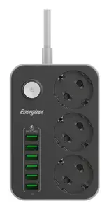 Сетевой удлинитель Energizer EPB2500W01EU 2 м с 3 розетками 2500 Вт белый и черный для помещений