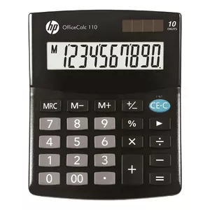 Desktop calculator HP OC 110 — 10-digit LCD, battery/solar, CR2032, 24 keys, black, 101×33×125 mm
