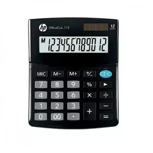 Desktop calculator HP OC 112 — 12-digit LCD, battery/solar, black, 101×125×33 mm