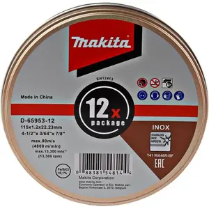 Отрезной диск Makita D-65953-12 115 x 1.2 мм для нержавеющей стали (INOX)