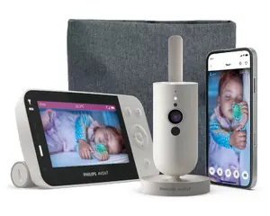 Philips AVENT SCD953/26 Video bērnu uzraudzības ierīce ar Wi-Fi 1920 x 1080 pikseļi 4.3 collu displejs 400 m darbības rādiuss naktslampiņa pelēka un balta