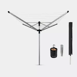 Вращающаяся сушилка для белья BRABANTIA Lift-O-Matic, 50 м, с металлическим анкером, чехлом и сумкой для прищепок, Metallic Grey